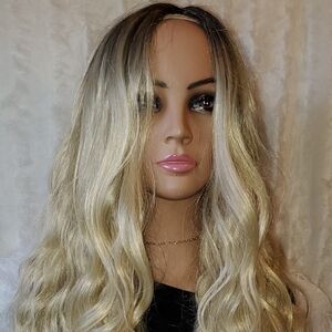 Long blonde wavy wig darker roots
